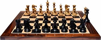 The Chess Empire- Queens Gambit Series Luxury Wood Staunton Complete Chess Set Boxwood & Ebony 4" King Weighted Chess Pieces with 2" Square Luxury Wood Chess Board