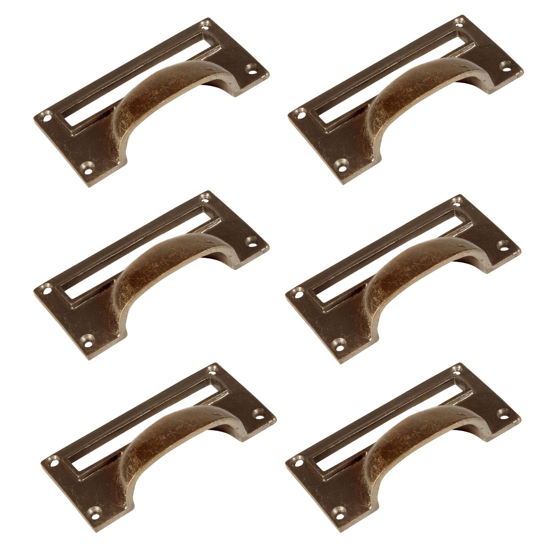 Hammer And Tongs Brass Filing Cabinet Drawer Handles With Card Frames - W100mm X H50mm - Pack Of 6 - Home Storage Cupboard Handle Door Knob Cabinet Pull Handles With Screws Included