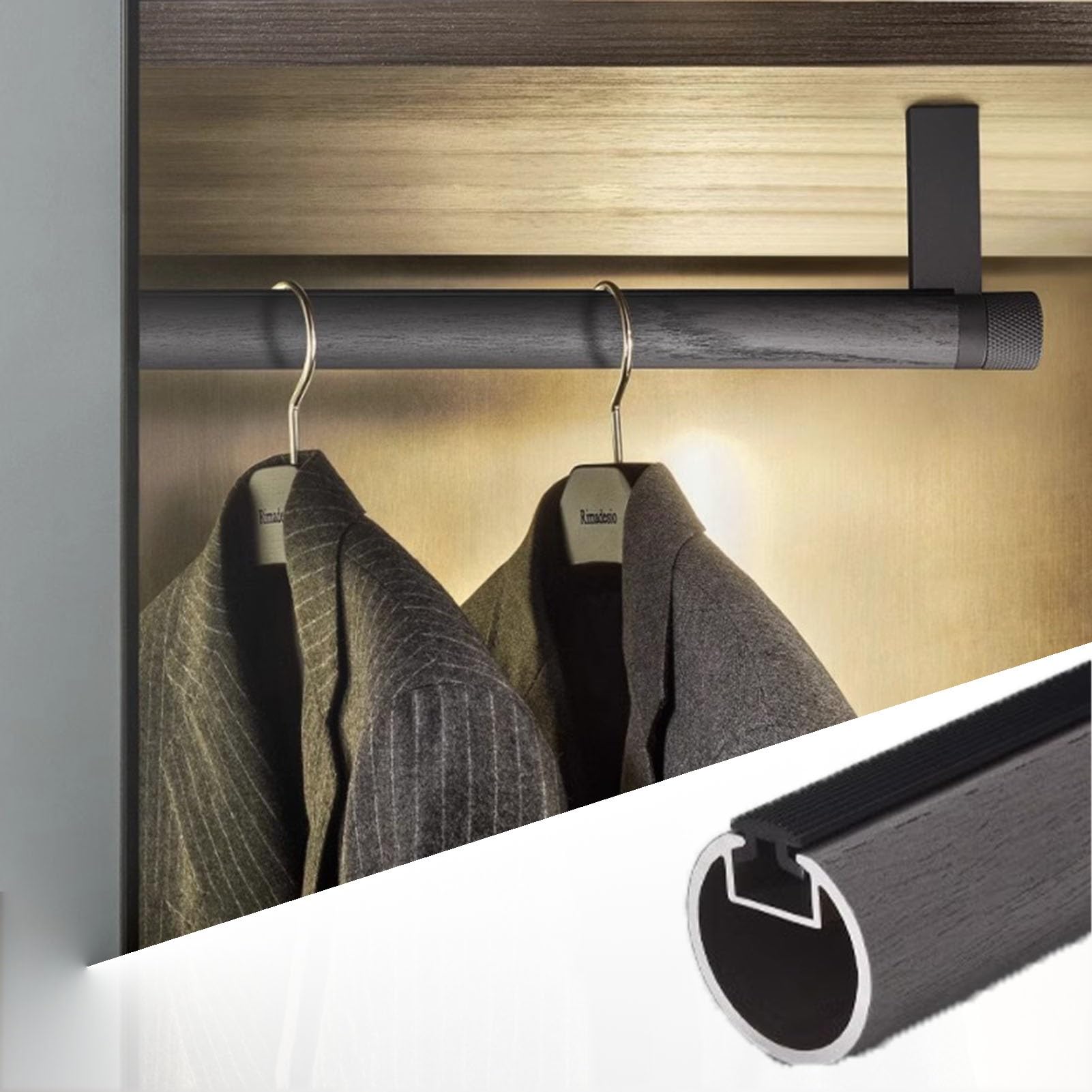wardrobe rail Round Heavy-Duty Closet Hanging Rod Wood Grain, Wardrobe Clothes Organizer Pole Aluminum Alloy(Color C,100cm(39 3/8 in))