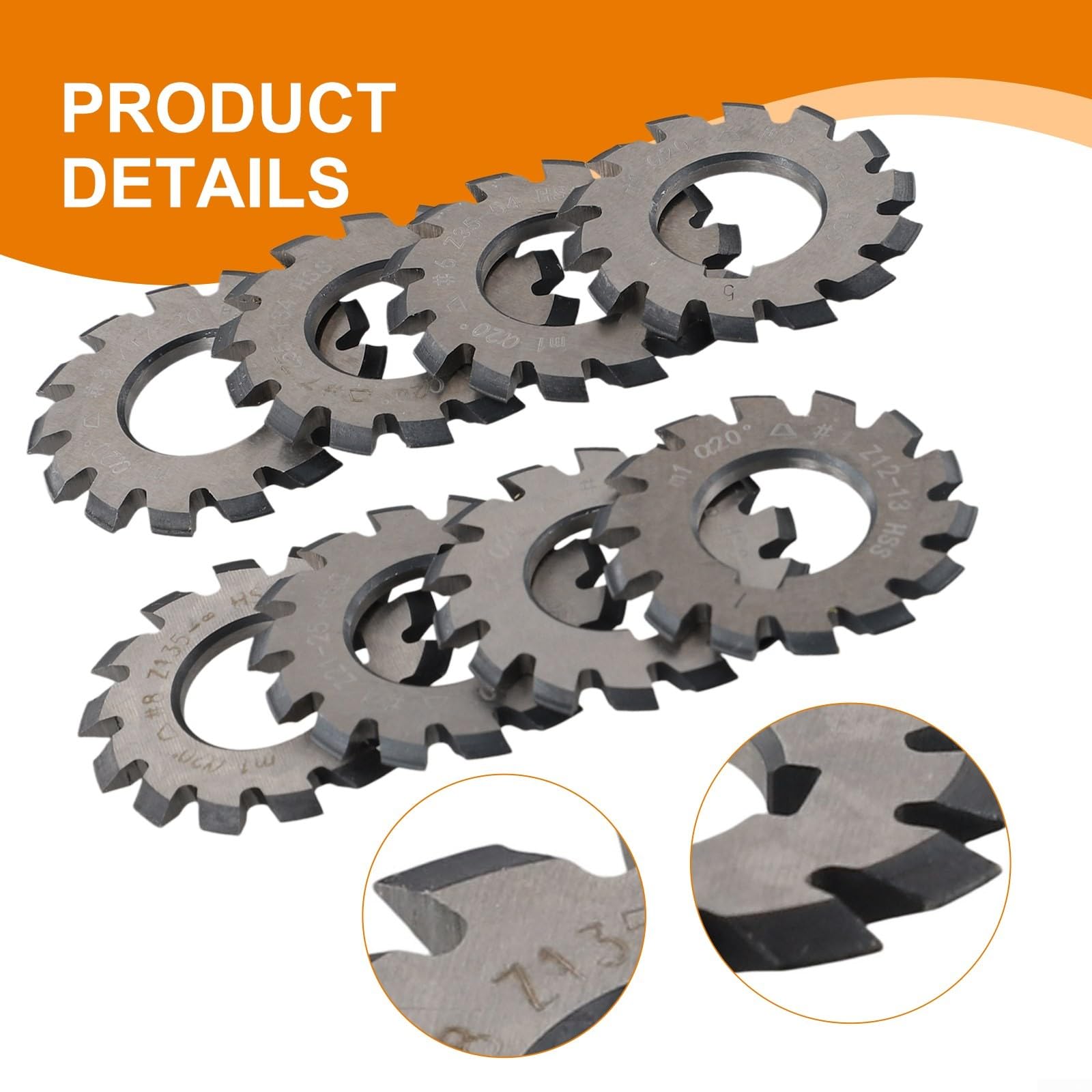 HpLive Lot de 8 fraises dentées HSS M1 Involute, diamètre 22 mm, PA20° 20 degrés, #1-8, pour CNC métallurgie et fabrication