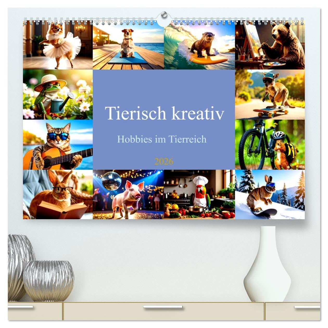 Tierisch kreativ: Hobbies im Tierreich (hochwertiger Premium Wandkalender 2026 DIN A2 quer), Kunstdruck in Hochglanz: Lachen garantiert! Unser ... Freizeit mit Stil genießen! (CALVENDO Spass)