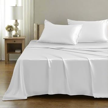 Mulberry Park 100% Pure Mulberry Silk 4-Piece Sheet Set - 19 Momme, Grade 6A - Oeko-TEX Certified - White, King