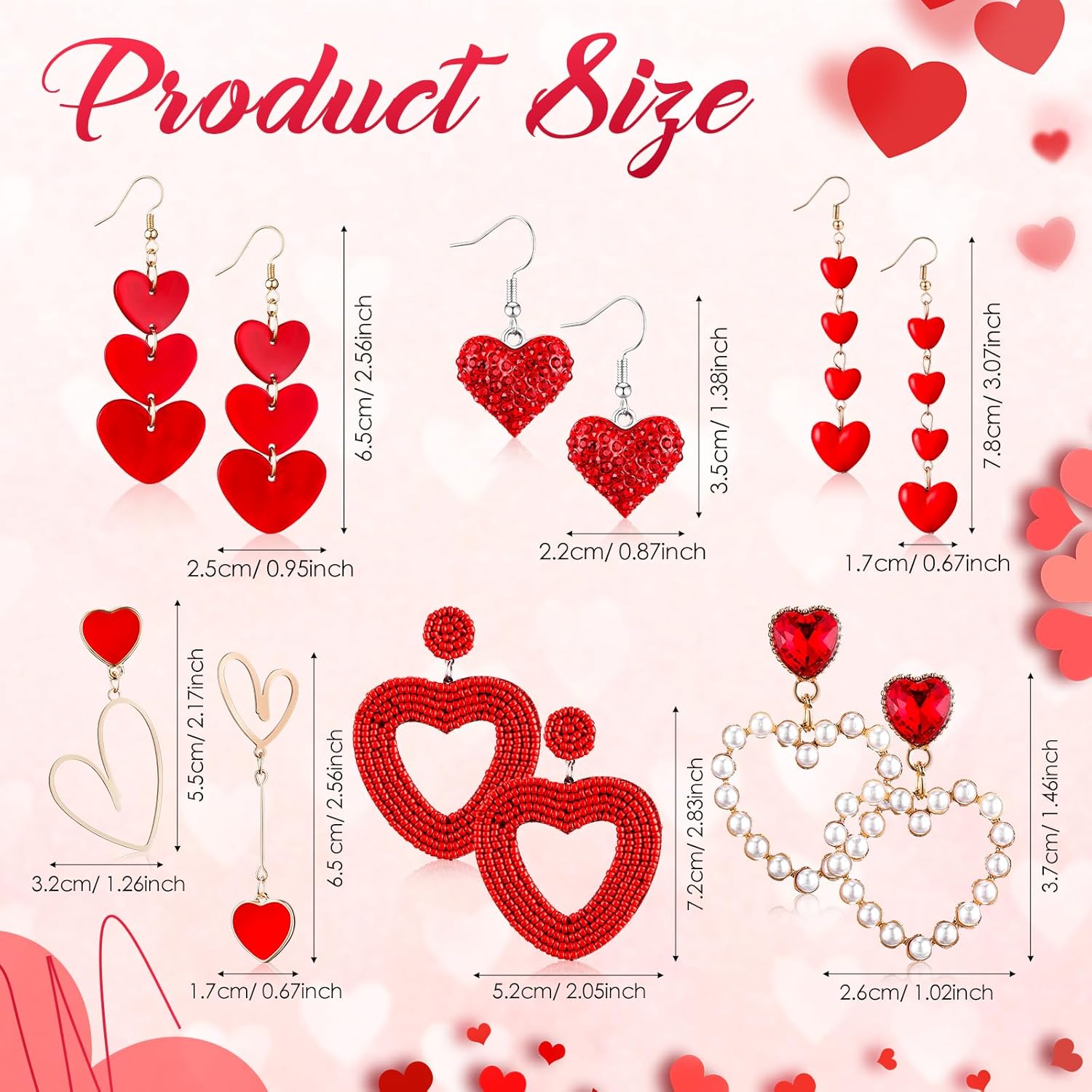 JaGely 6 Pairs Valentine's Day Earrings for Women Red Heart Dangle Earrings Artificial Pearl Earring Shiny Crystal Beads Earrings for Valentine's Mother's Day Wedding Jewelry Gift Supplies - Image 2