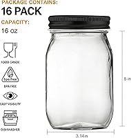 Vista 2 de QAPPDA Tarros de vidrio de 16 onzas con tapas herméticas y bandas, tarros de conservas de 16 onzas con tapas, tarros de boca ancha, tarros