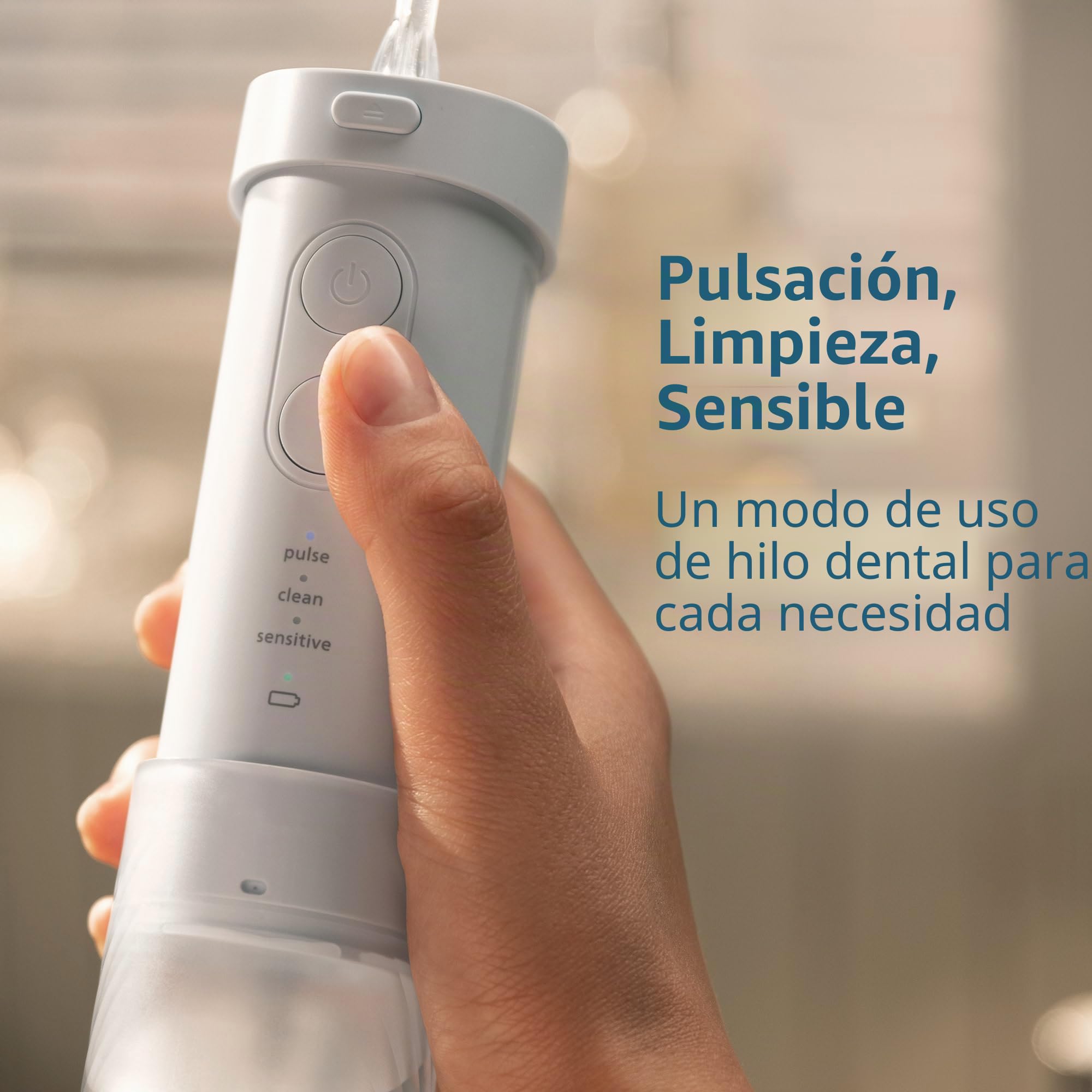 Philips Sonicare Compact Flosser 1000, irrigador dental portátil con 3 modos de hilo dental, irrigador bucal impermeable IPX7, apto para viajes, azul, modelo HX3333/24