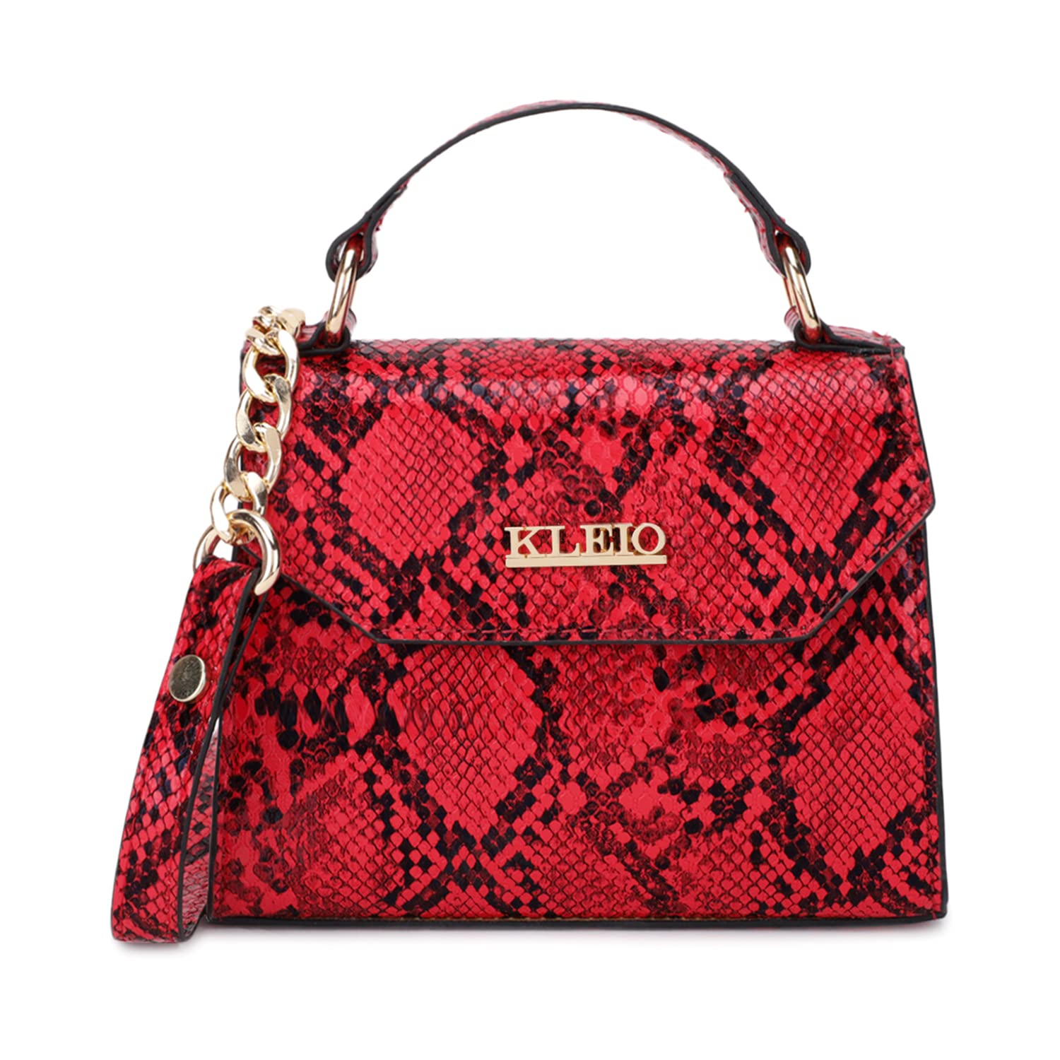 KLEIO Snake Printed Leather Mini Handbag for Women (Red) with Top Handle | Crossbody Bag for Girls with Adjustable & Detachable Sling Strap | Suitable for Everyday Use, College & Travel (B0BM8ZB7B2) Amazon Price History, Amazon Price Tracker
