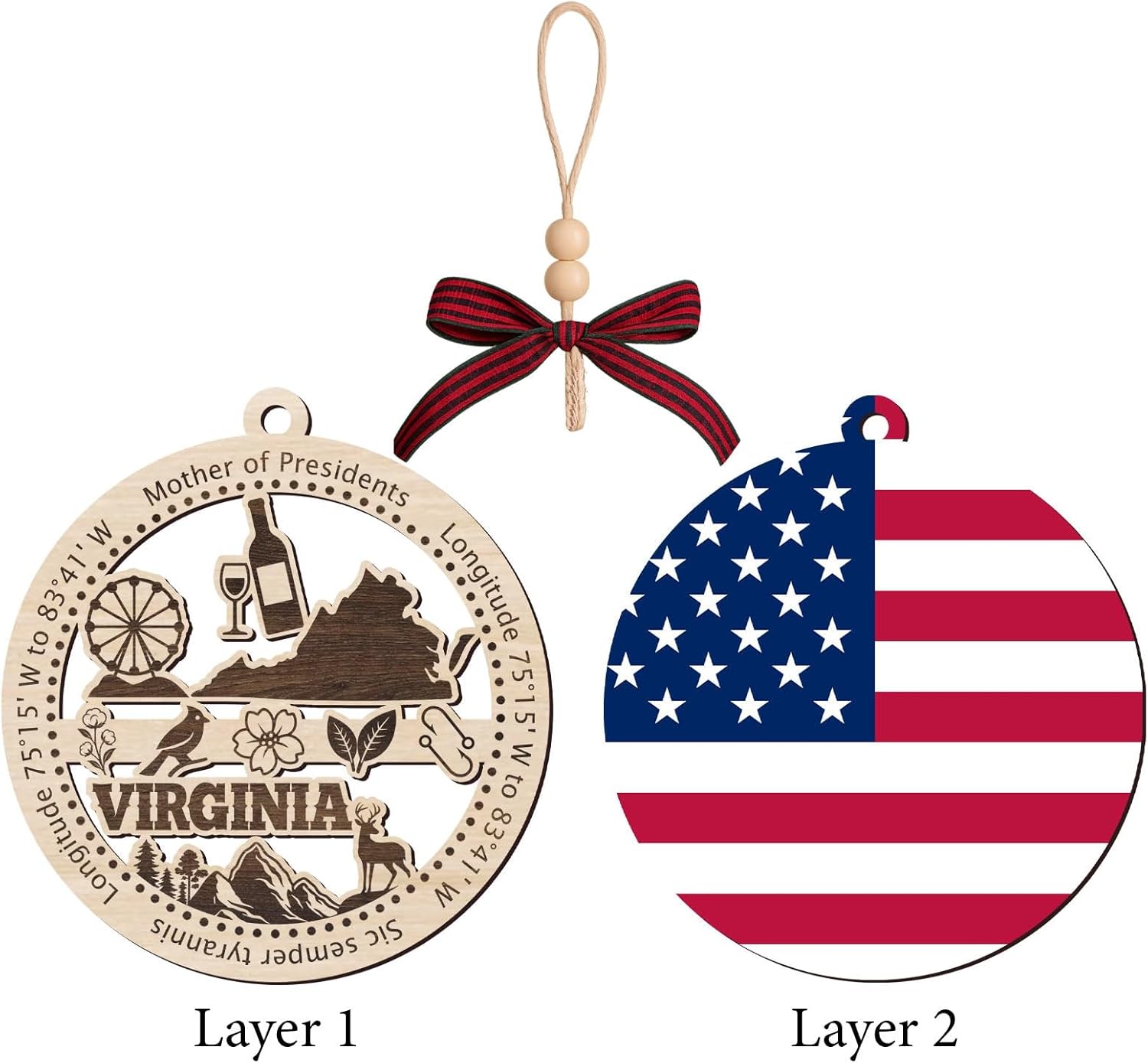 Virginia State Wooden Ornament - States Christmas Ornaments - Va State - Moving to Virginia Gift - First Christmas to Va - 2 Layer Ornament Wooden 4Inch - Image 3