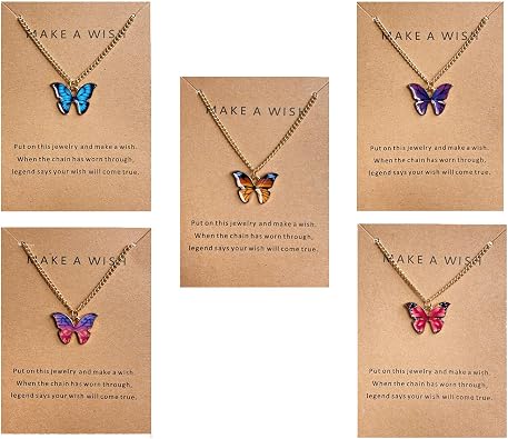 FUTIMELY Cute Butterfly Pendant Necklace Set for Women,4/5 PCS Butterfly Chain Necklace Colorful Animal Minimalist Charm With Message Card Jewelry