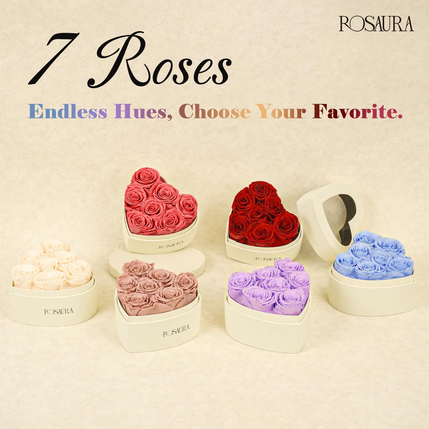 Rosaura Heart-Shaped Preserved Roses Gift Box - Real Forever Flowers for Christmas, Birthday, Valentine's & Mother's Day (pink, 7 roses) - Image 2