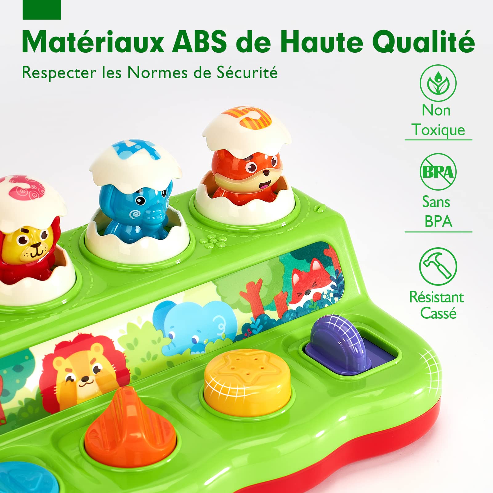 hahaland Jouet pour Bébé 1 an Jouet Montessori avec Musique et Lumières pour Enfant 1 2 3 4 Ans Fille Garçon, Jouet Enfant Pop-up Animaux avec Couleurs, Parfait pour Les Cadeaux d'anniversaire Noël