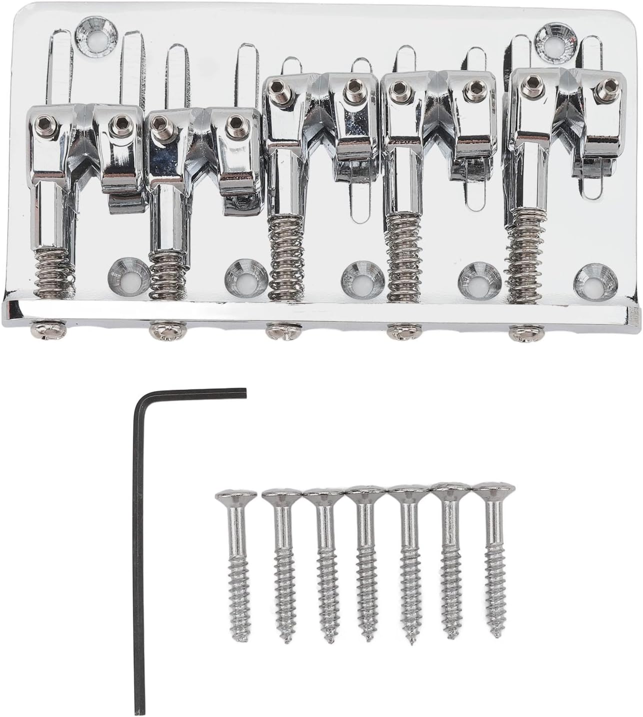 Eujgoov 5 String Bass Bridge, Hardtail Saddle Bridge Adjustable Saddle for Bass Guitars Replacement (Silver)