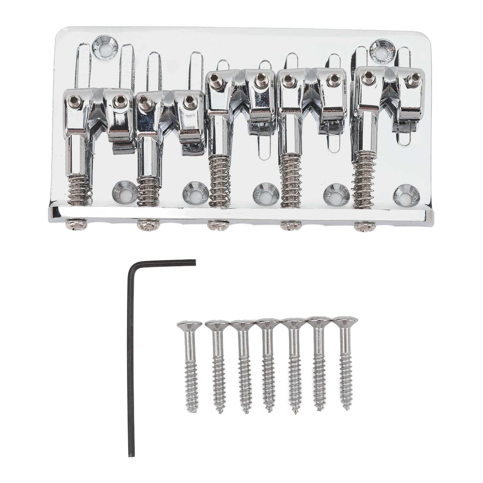 Gavigain Zinc Alloy Bass Bridge, 5 Saddles Adjustable, Sturdy Cr Plating, Rusts Resistant, Easy Installation for Bass Guitar Players (Silver)