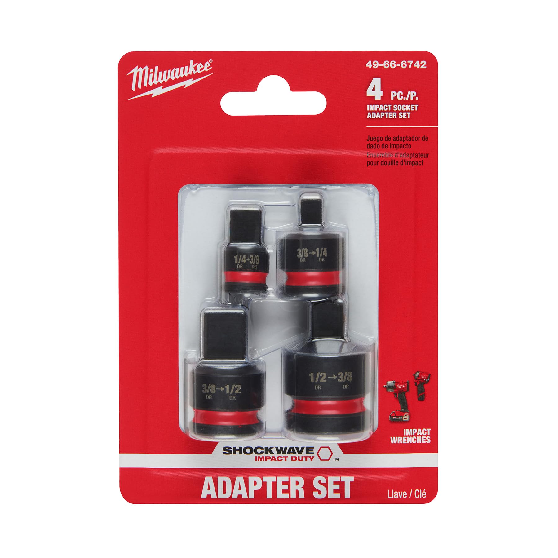 Milwaukee Juego de adaptadores de 1/4-1/2 pulgadas 49-66-6742