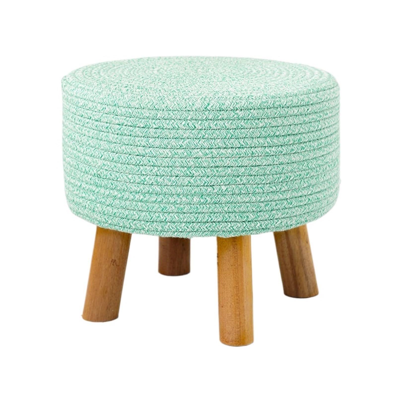 Ottomana Salón Reposapiés Redondo De Hilo Algodón con Patas Madera Maciza For Uso Doméstico Asiento Extra(Grün)