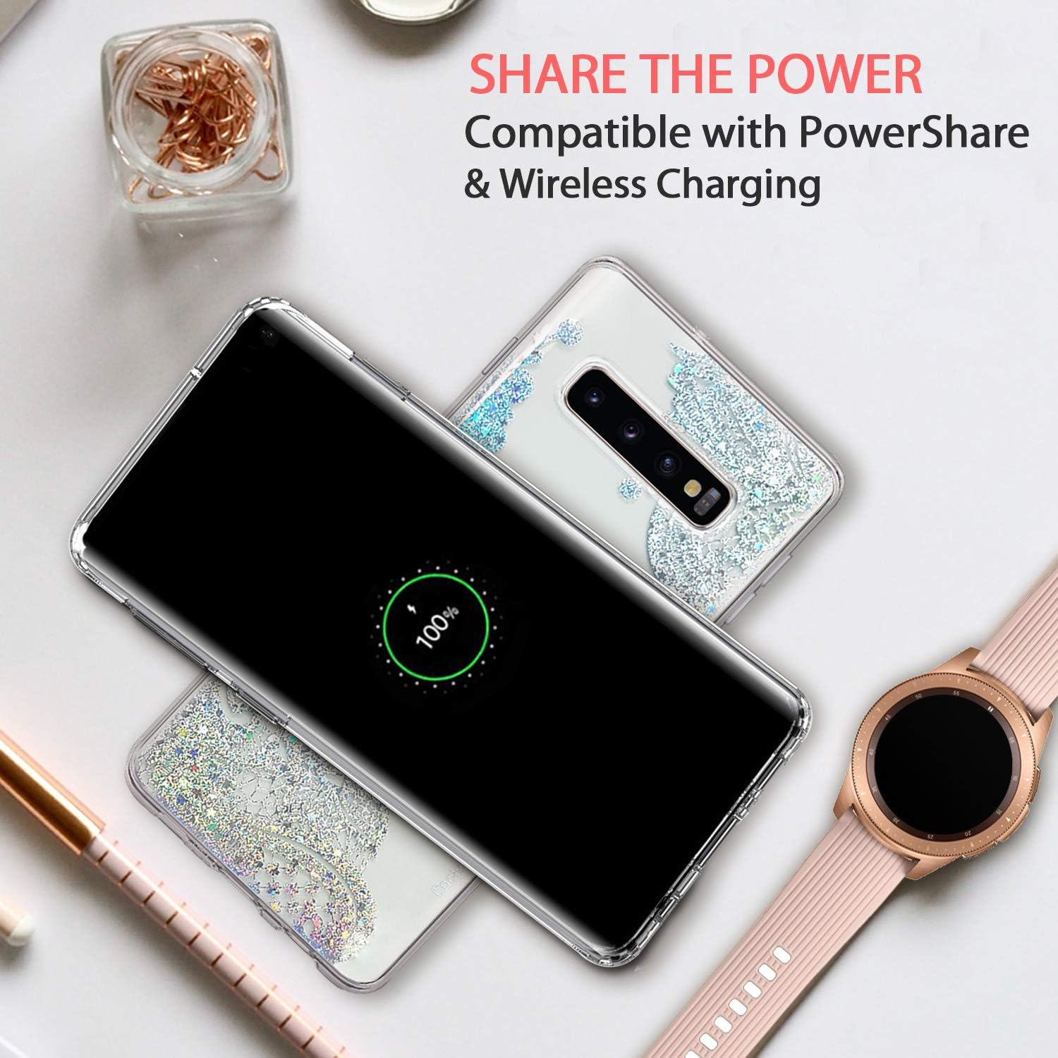 Coolwee Clear Glitter for Galaxy S10 Case Thin Flower Slim Cute Crystal Lace Bling Shiny Women Girls Floral Plastic Hard Back Case Soft TPU Bumper Protective Cover for Samsung Galaxy S10 Mandala Henna