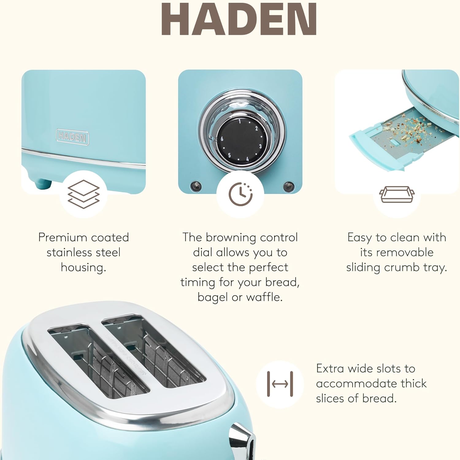 HADEN Heritage 12 Cup Programmable Vintage Retro Home Coffee Maker Machine with Heritage 2 Slice Wide Slot Stainless Steel Bread Toaster, Turquoise