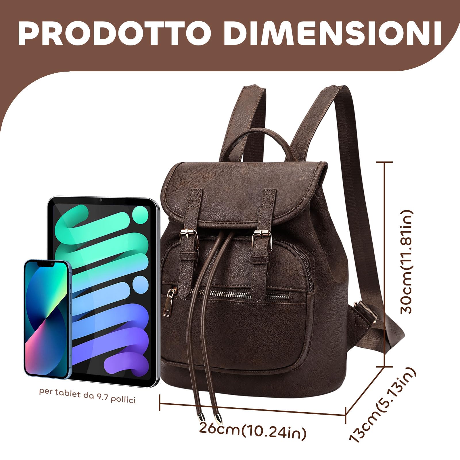 Leathario Zaino Donna in Pelle Vegana Antifurto con 6 Porta-Carte RFID Incluse, Elegante e Impermeabile, Zaino Casual per Università, Viaggi e Uso Quotidiano, Regalo per Donna