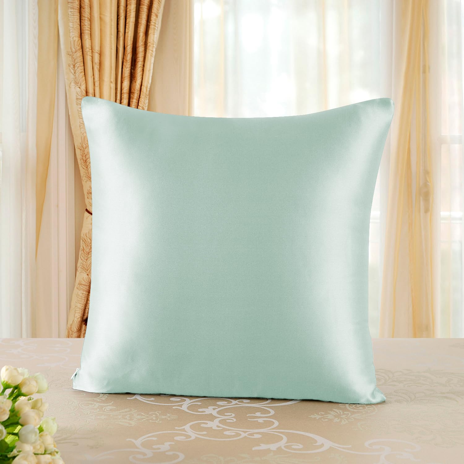 townssilk Federa seta cuscino,100% naturale seta di gelso 19momme,doppia faccia,benefica per capelli e pelle,ipoallergenica,cerniera nascosta,1 pz,65x65cm,Lightgreen