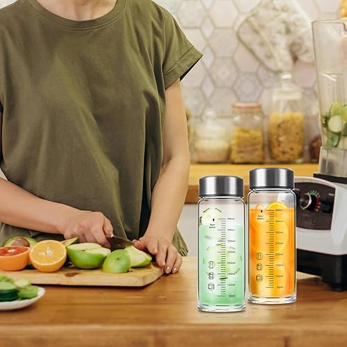Miniatura 2 de Botellas de vidrio para jugo de 16 onzas, paquete de 4 recipientes reutilizables de boca ancha con tapas de acero inoxidable, botellas agitadoras de