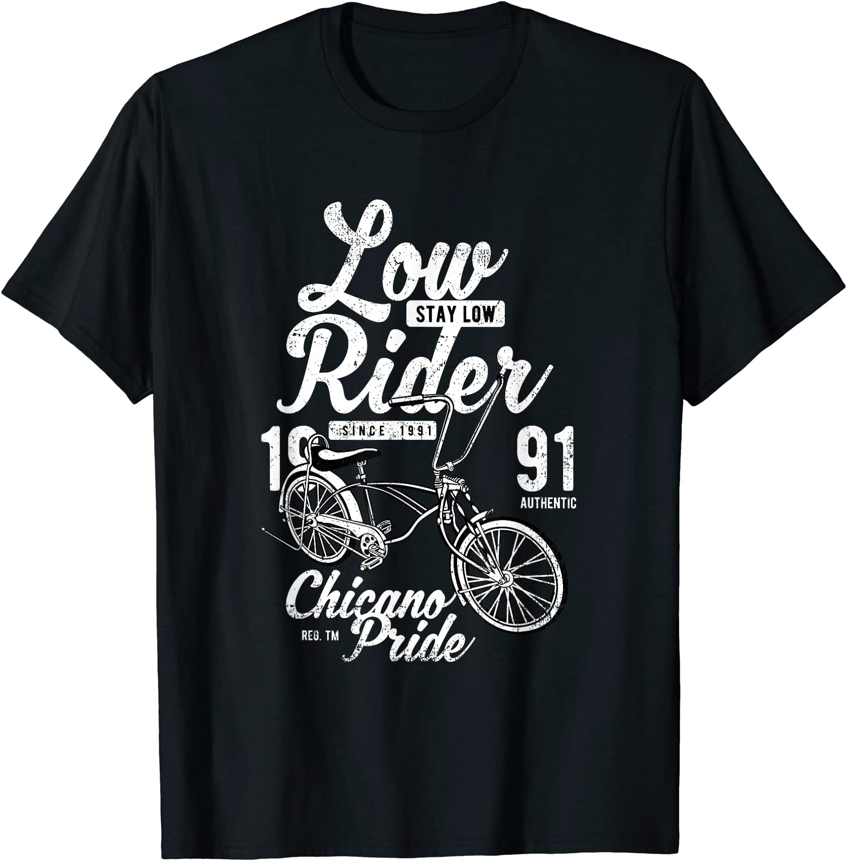 Chicano Pride Flash Tattoo Art Low Rider Bicycle Stay Low T-Shirt