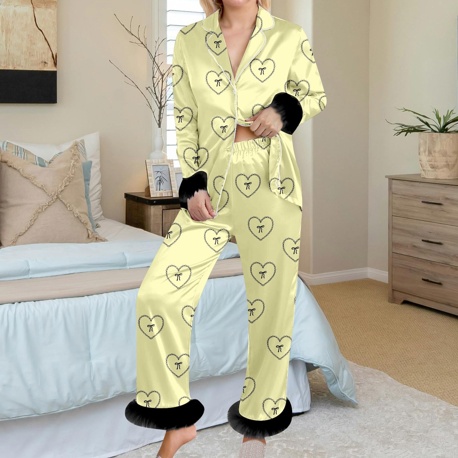 Générique en Flanelle imprimée, Ensemble Deux pièces Confortable avec Ourlet, vêtements de Nuit Doux pour se détendre à la Maison, Tenue de Nuit Confortable
