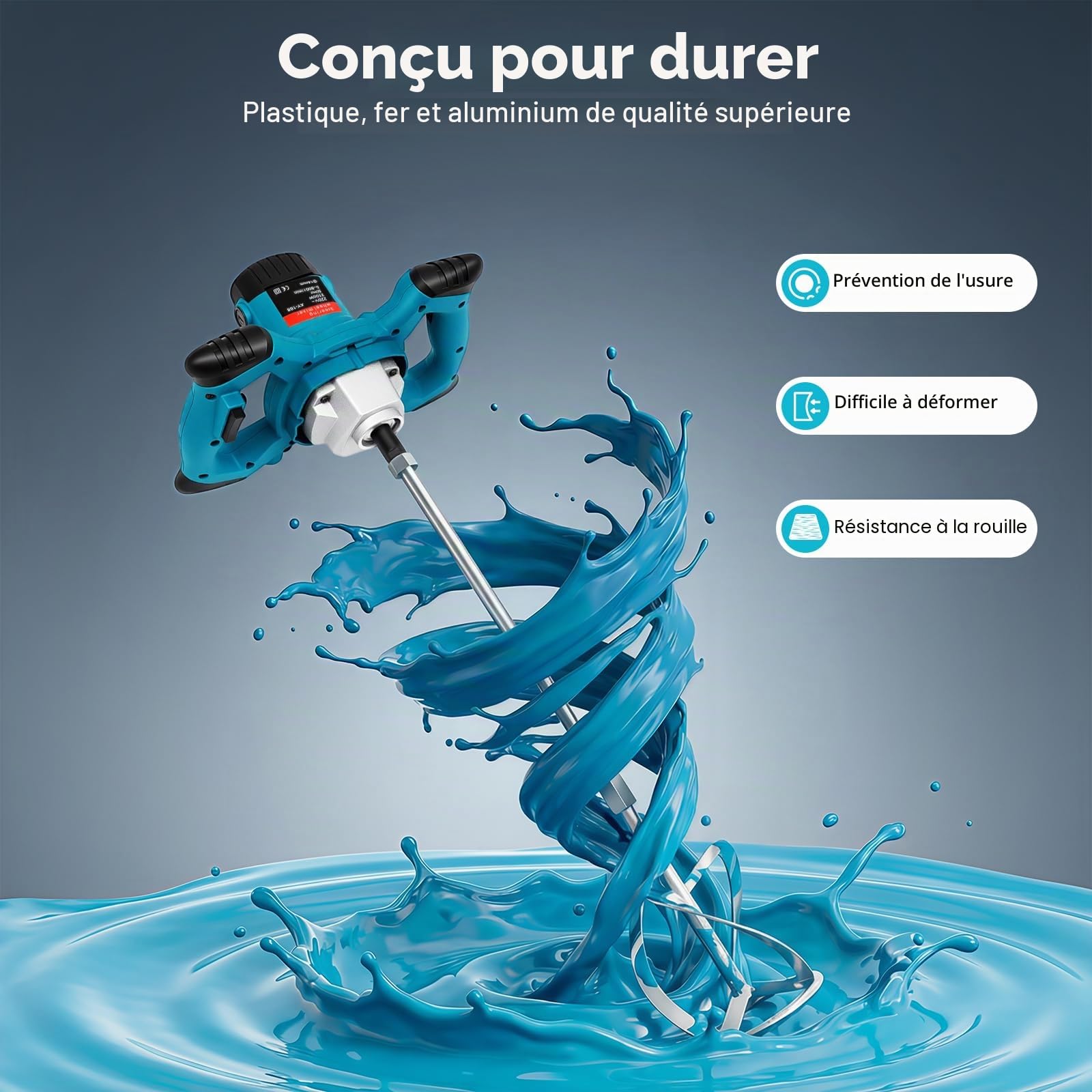 Mélangeur à Béton 2100W Mélangeur Électrique de Forage de Béton Réglable Vitesse M14 Portable Mélangeur de Mortier à Main pour Mélanger Peinture/Boue de Ciment/Béton/Mortier/Fourrage