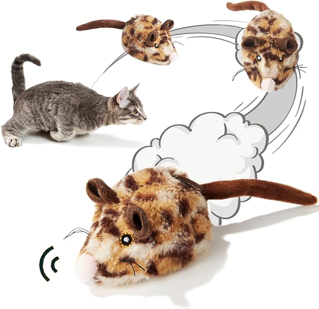 Suhaco Moving Cat Toy Mouse Interactive Cat Toys Electronic Mice with Automatic Squeaky, Cat Toys for Indoor Cats, Three Dogs & A Cat Motion Activated Kitten Toy for Boredom