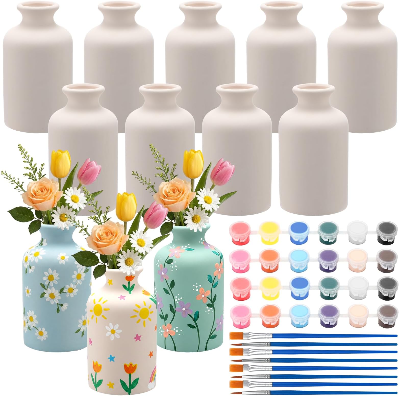 12 Pcs DIY Ceramic Vases Paint Your Own Vases Kit White Ceramic Flower Vase Bulk for Adult Porcelain Painting Decorating Art Supplies Home Decor (Minimalism Style)