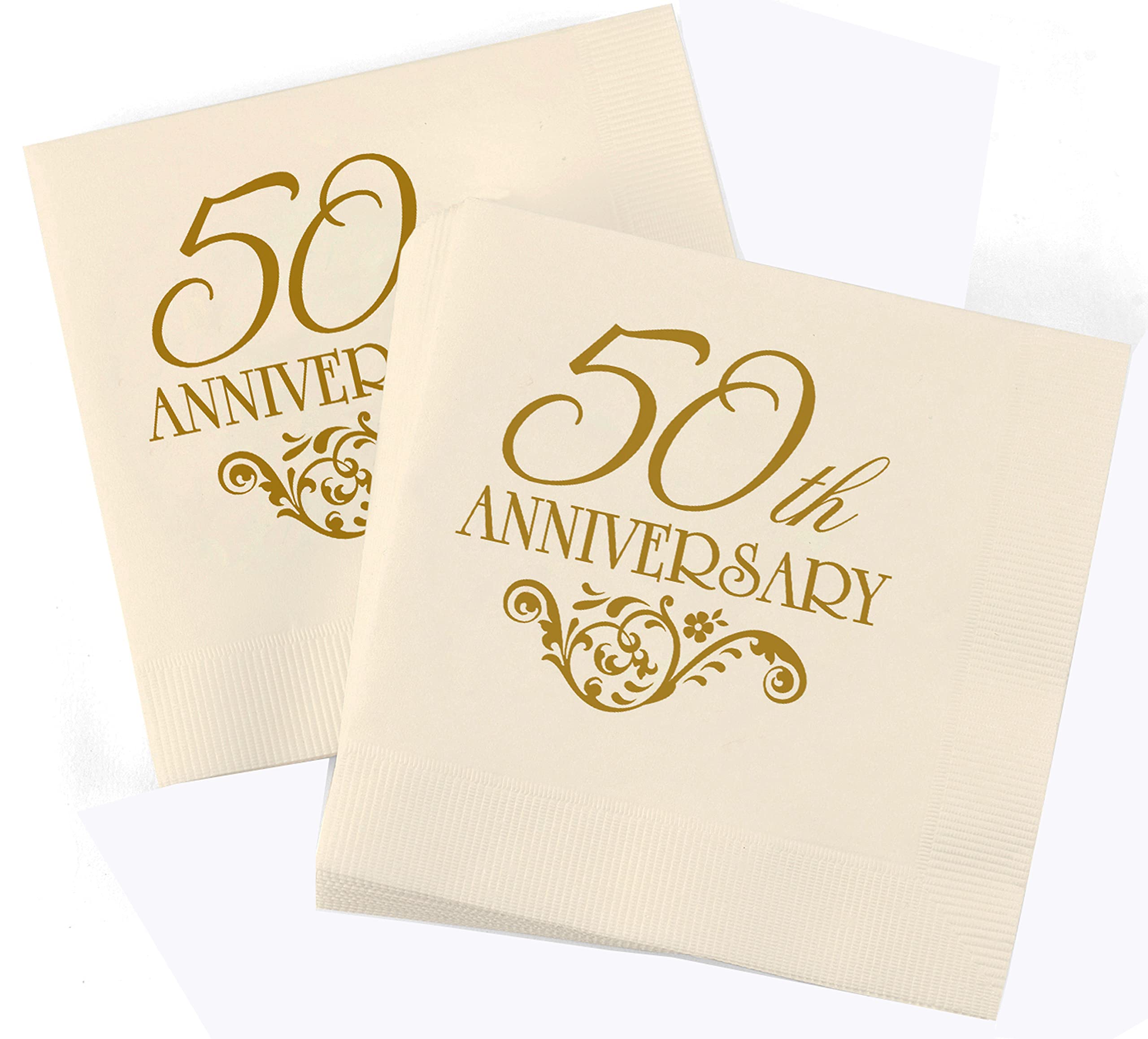 Hortense B. Hewitt Papierservietten, 50 Stück, bedruckt, Ecru/Gold, 12 cm (gefaltet)