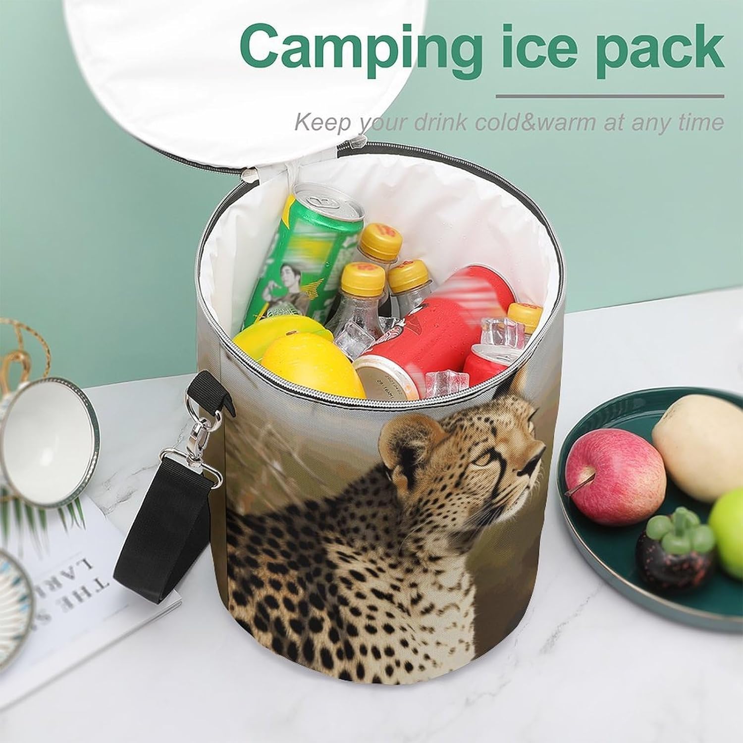 Wild Animal Leopard Lunch Bag 15L, Insulated Picnic Basket with Leakproof Design - Large Cooler Tote for Camping, Beach, Hiking & Groceries