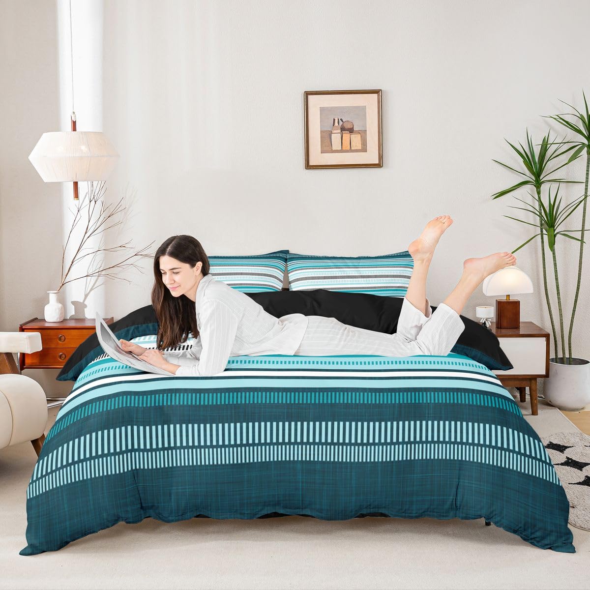 Homemissing Retro Striped Bettwäsche Set 155x220cm Erwachsene Kinder Jungen