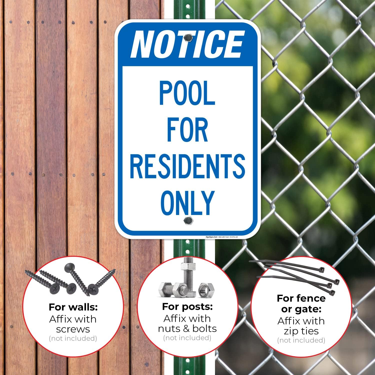 Notice Pool for Residents Only Sign, 12x18 Inches, Rust Free .063 Aluminum, Fade Resistant, Made in USA