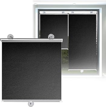 Black Roller Shade with Suction Cups & Adhesive Hooks - Near Total Blackout for Windows Cover, Creates Dark Room Lightweight No Drill Thermal Insulated Blind 12/14/16/18/20/22/24/28 in22" x 24"
