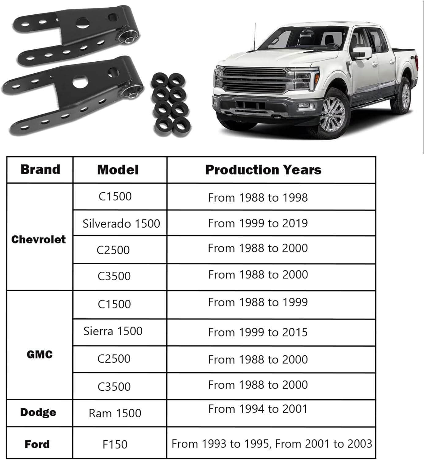 2'-3' Rear Lowering Drop Shackles Kit for 1988-2018 Chevrolet Silverado 1500, Sierra 1500 & 1988-2000 C-Series Pickups