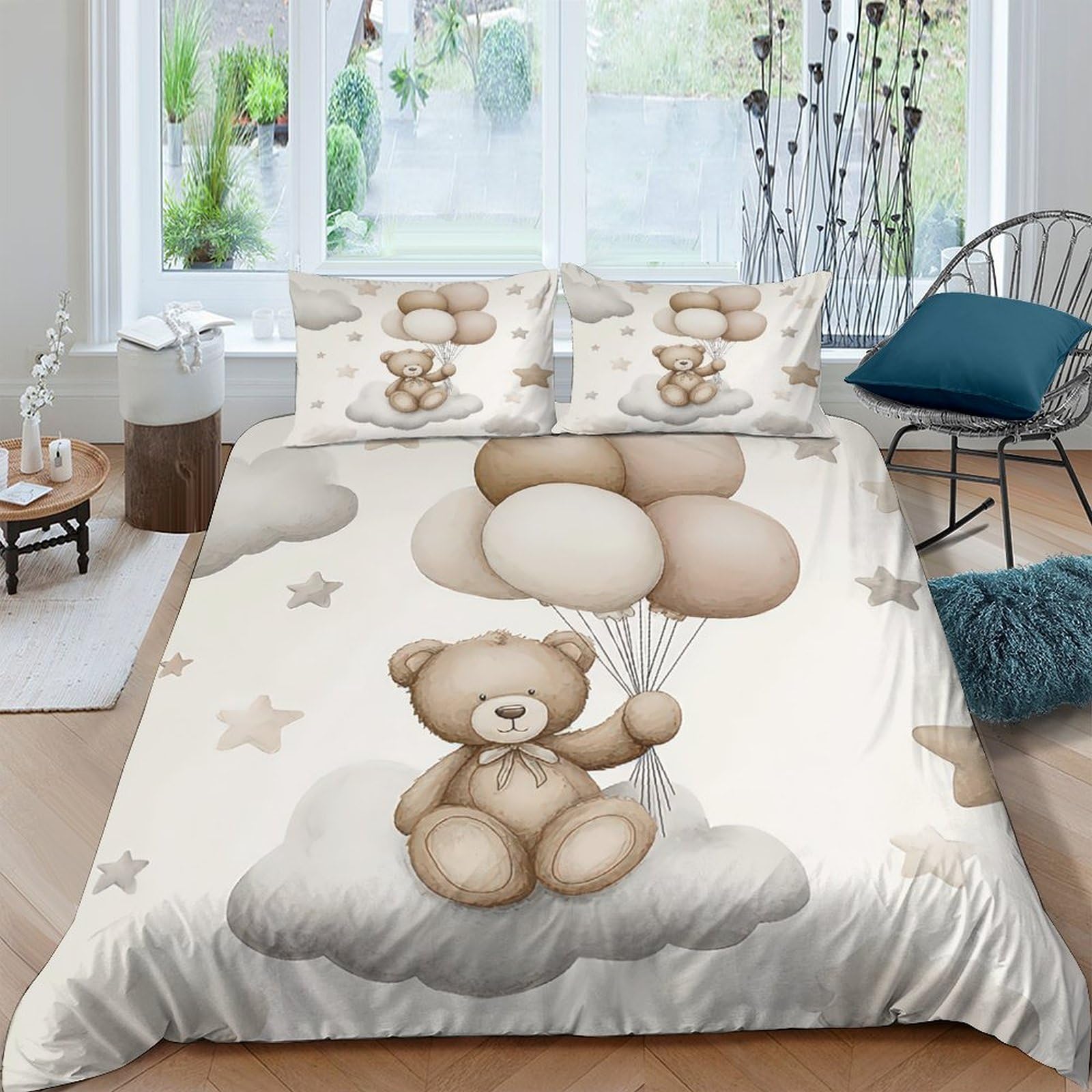 Ctjqhvkz Style-8 3D Printed Cute Teddy Bear Fitted Sheet Microfiber Soft Beige Balloons Bed Sheet For Bedroom Dorm Guest Room Decor Single（135X200cm）