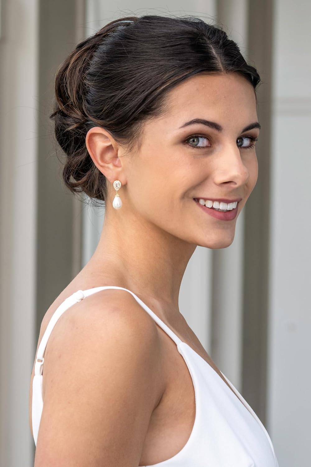 Mariell 14K Gold Plated Pearl Drop Wedding Earrings with CZ Crystals for Brides, Bridesmaids, Mother of the Bride - Image 4