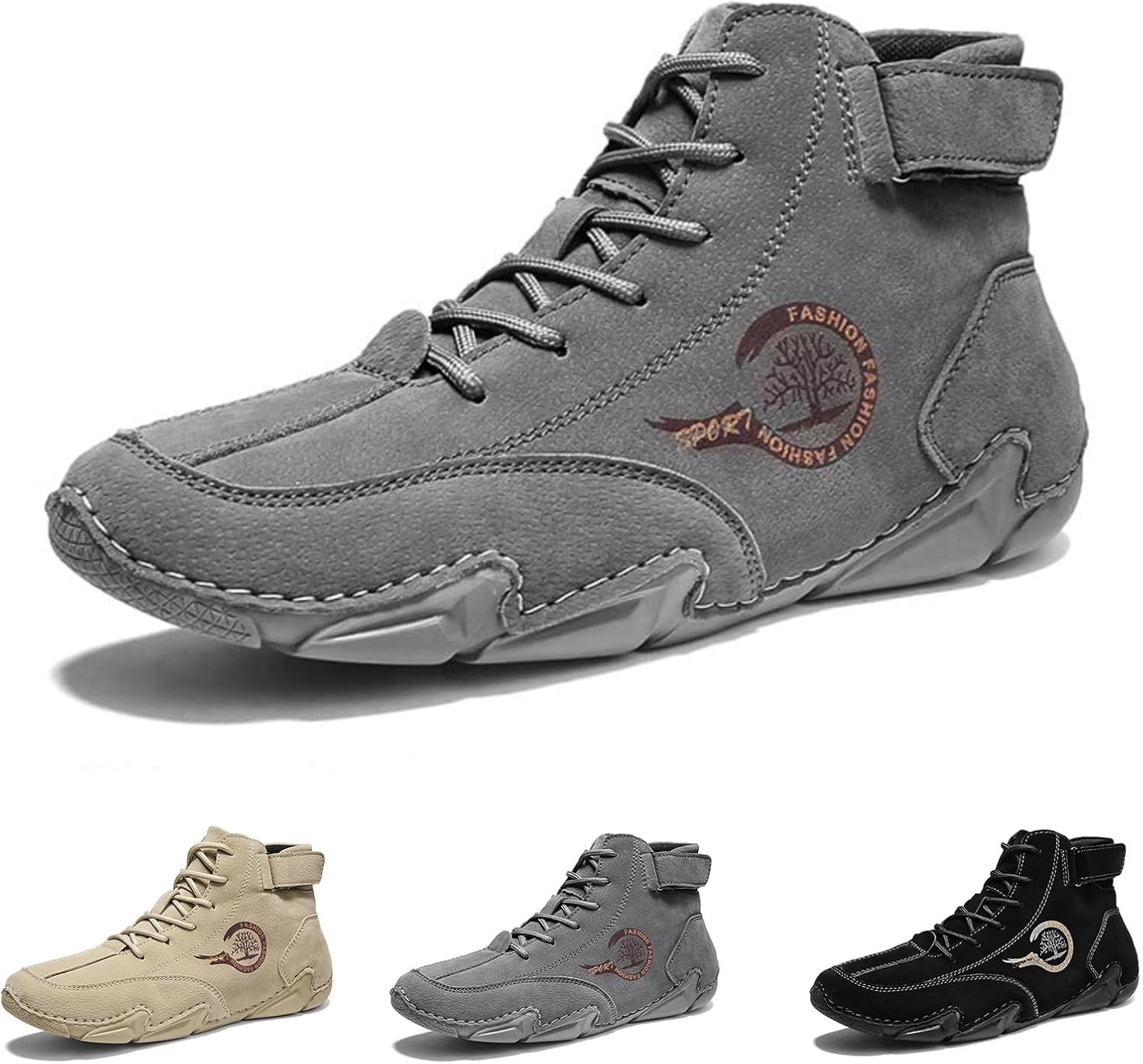 Men's High top Boots Lightweight Leather Sneakers Ankle Chukka Boots Slip On Non-Slip Waterproof Outdoor Walking Shoes