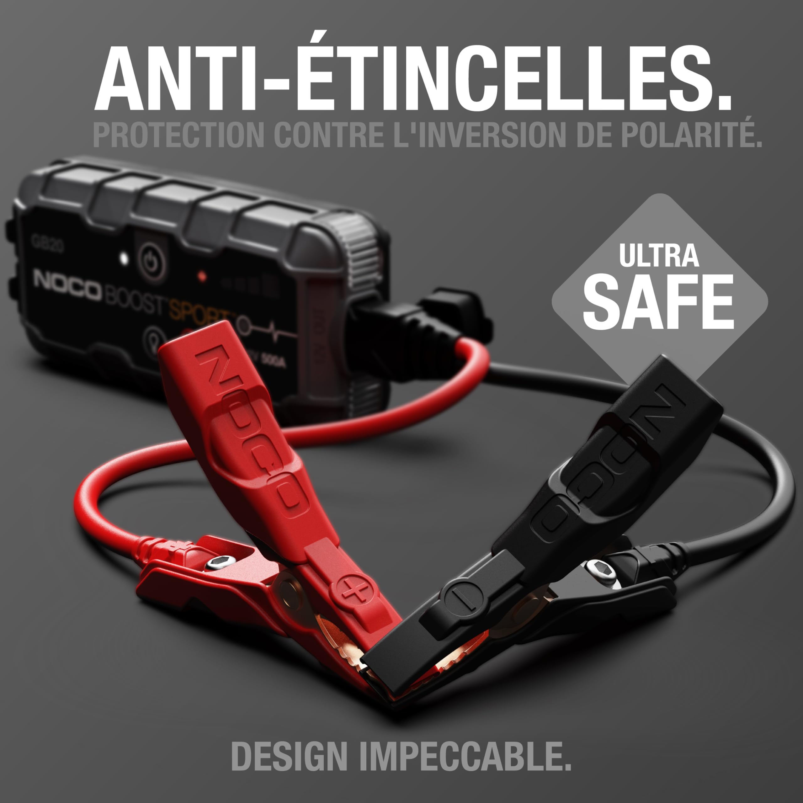 NOCO Boost GB20: Booster Batterie UltraSafe 500A – Démarreur Lithium 12V Portable avec Powerbank et Chargeur USB – pour Moteurs Essence 4,0L