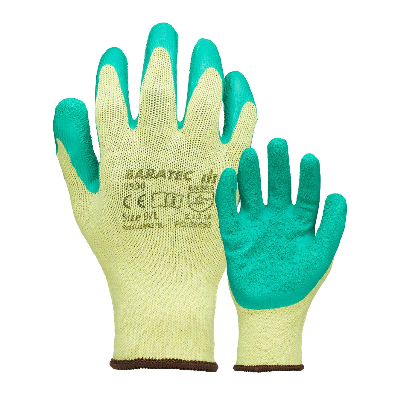 Lot de 12 gants de travail, gants en latex, taille 9/L