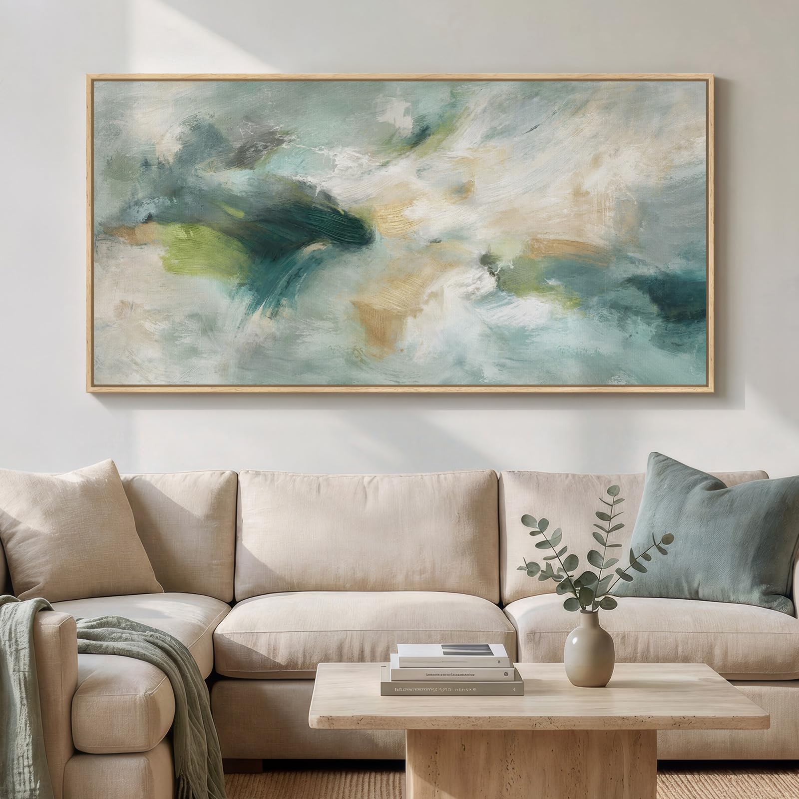 Photo 1 of Cuspin Framed Sage Green Abstract Wall Art, 36x72 In