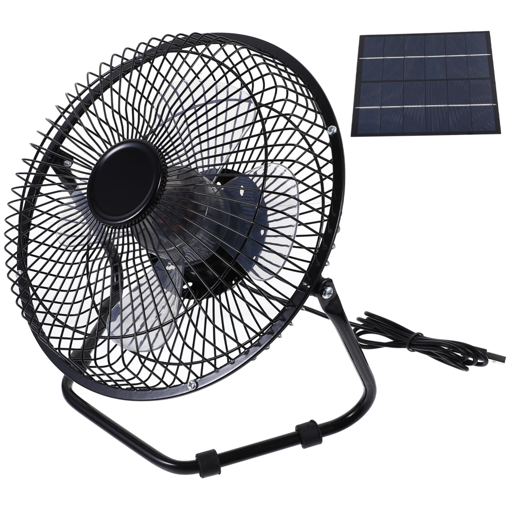 Ventilateur de bureau solaire portable 20 cm à flux d'air continu