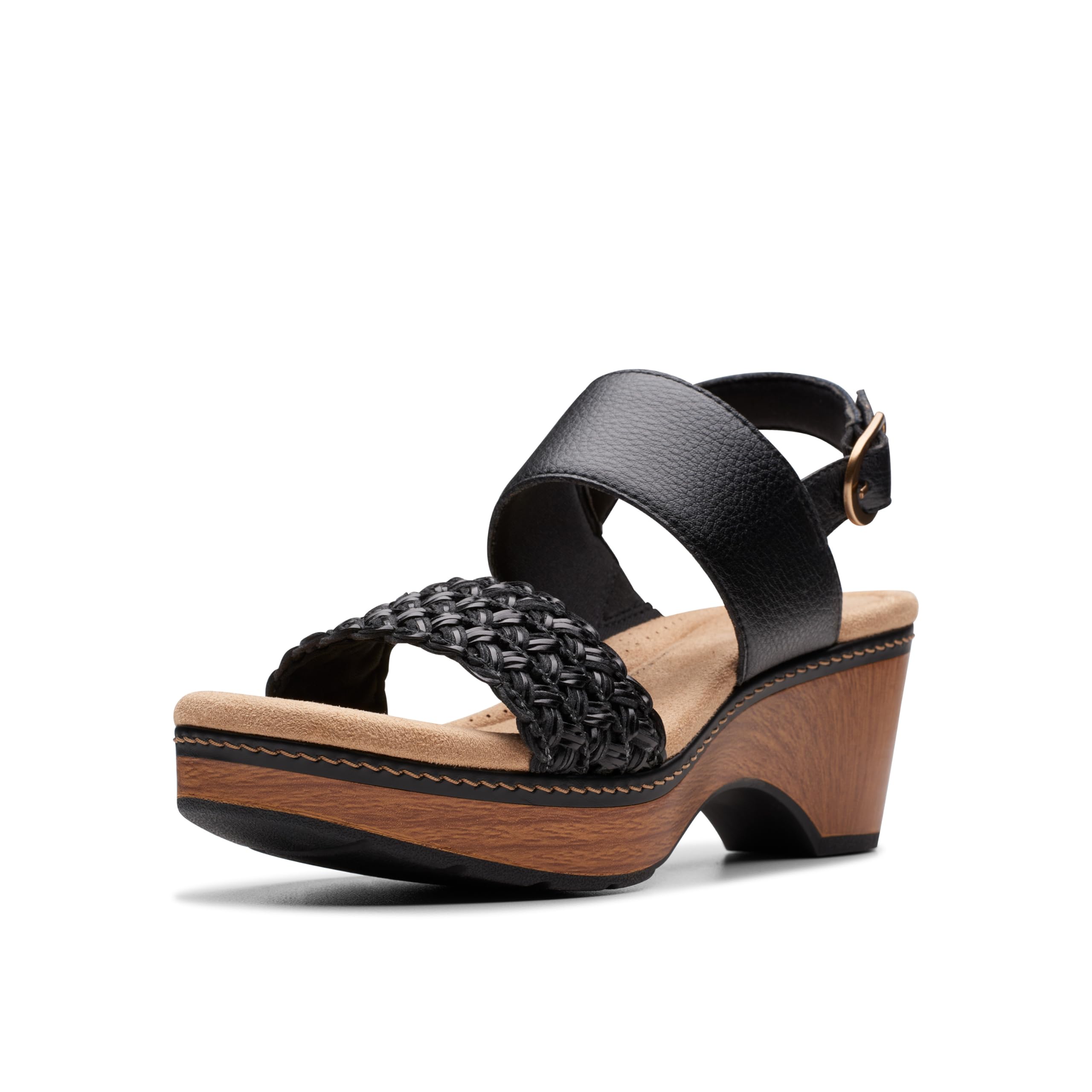 Clarks Women's Seannah Step Wedge Sandal, Black Leather, 9 UK