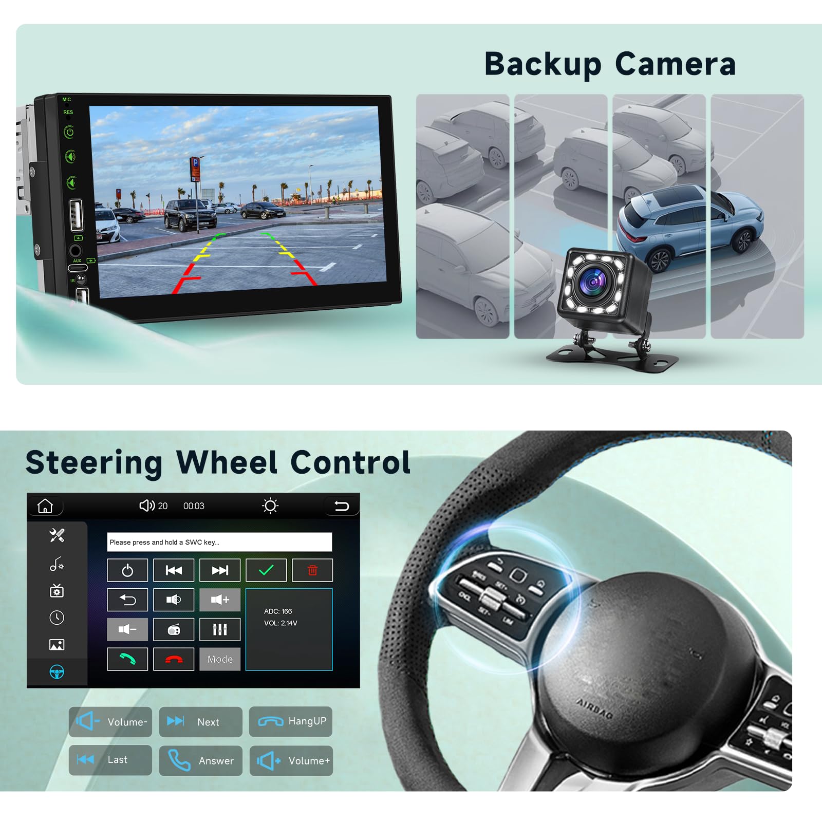 Hodozzy Autoradio 1 Din Carplay sans Fil Android Auto, Écran Tactile de 7 Pouces 1 Din Bluetooth Poste Radio Voiture avec Lecture Vidéo en Ligne, Radio FM, EQ, SWC, Mirror Link, USB/Type-C+ Caméra