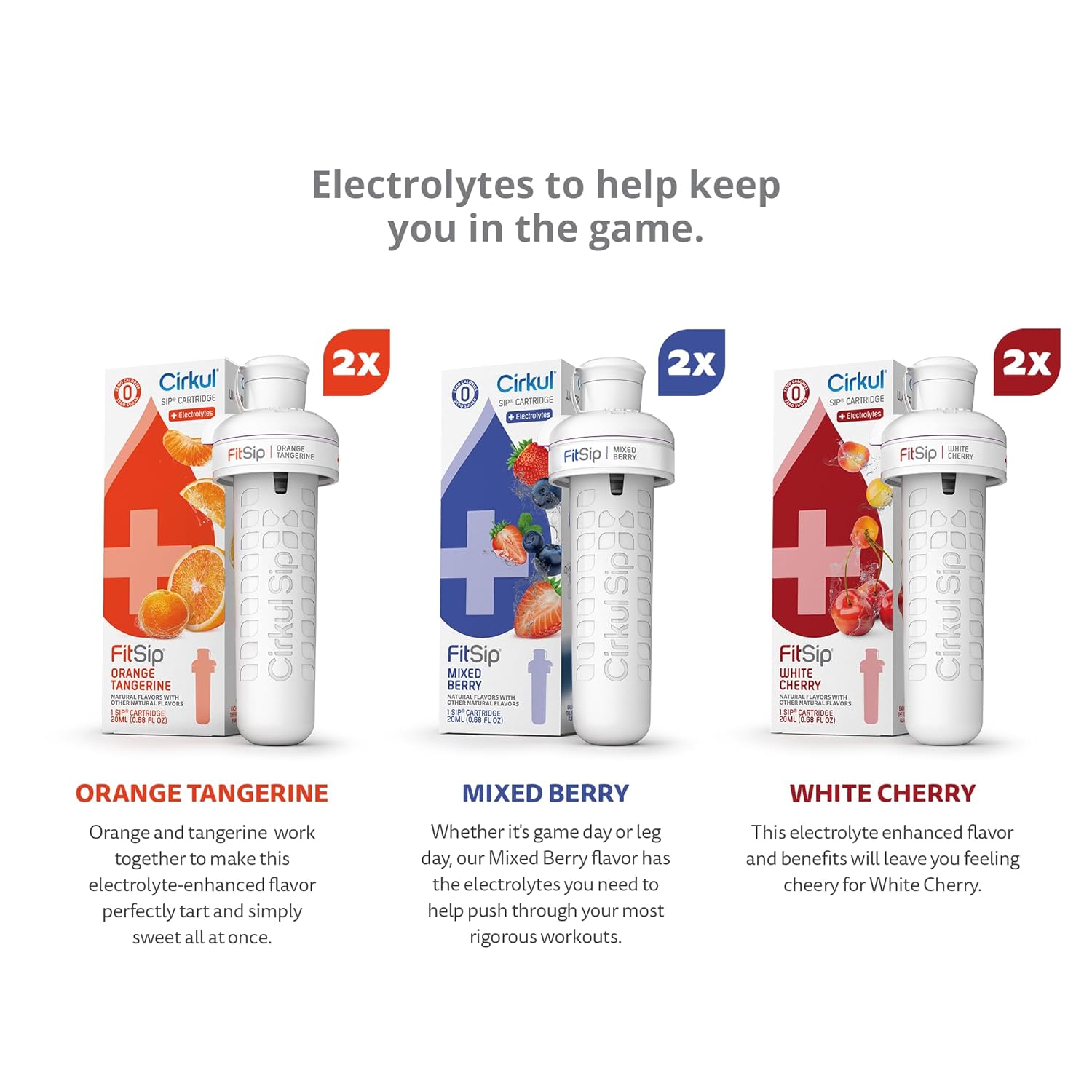 Cirkul FitSip Electrolytes Flavor Water Variety Pack, Makes 36 Drinks, No Sugar, Zero Calorie Drink Mix, (2 Mixed Berry, 2 White Cherry, 2 Orange Tangerine) - Image 3