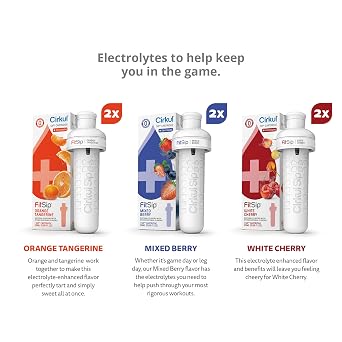 Cirkul FitSip Electrolytes Flavor Water Variety Pack, Makes 36 Drinks, No Sugar, Zero Calorie Drink Mix, (2 Mixed Berry, 2 White Cherry, 2 Orange Tangerine)