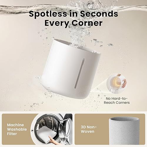 Miniatura 4 de Humidificador evaporativo MistFree para dormitorio, 3 L, sin polvo blanco para personas sensibles, control automático de humedad, funciona con agua