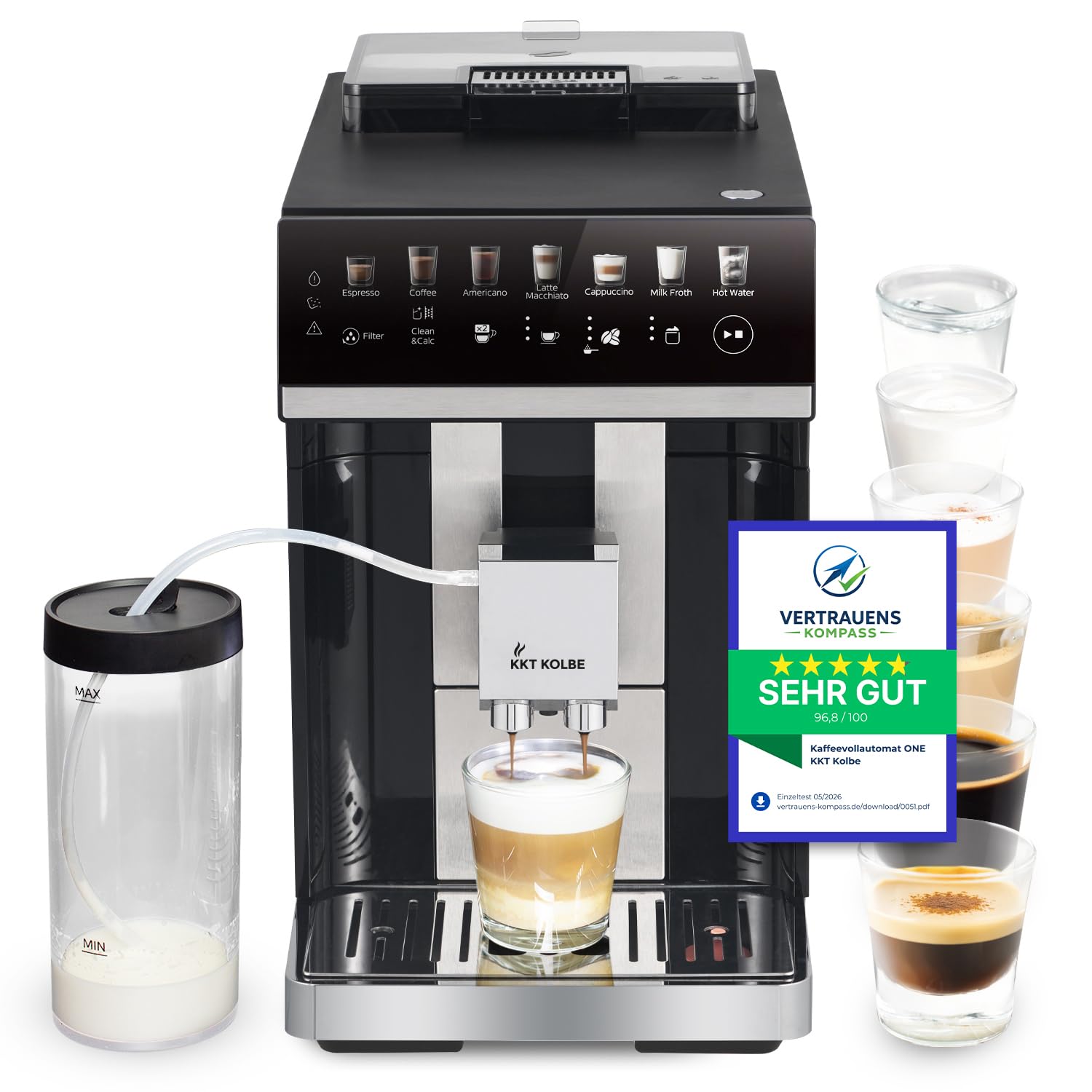 KKT Kolbe Kaffeevollautomat mit Milchbehälter – 15 Bar, 7-stufiges Mahlwerk, Touchscreen