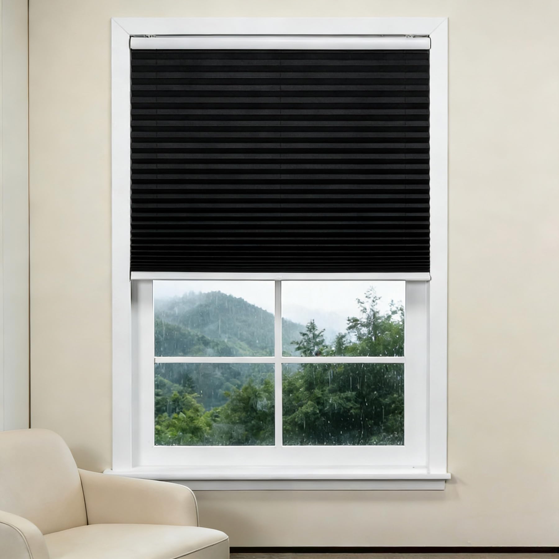 Store plissé store à clipser occultation partielle thermique protection solaire noir