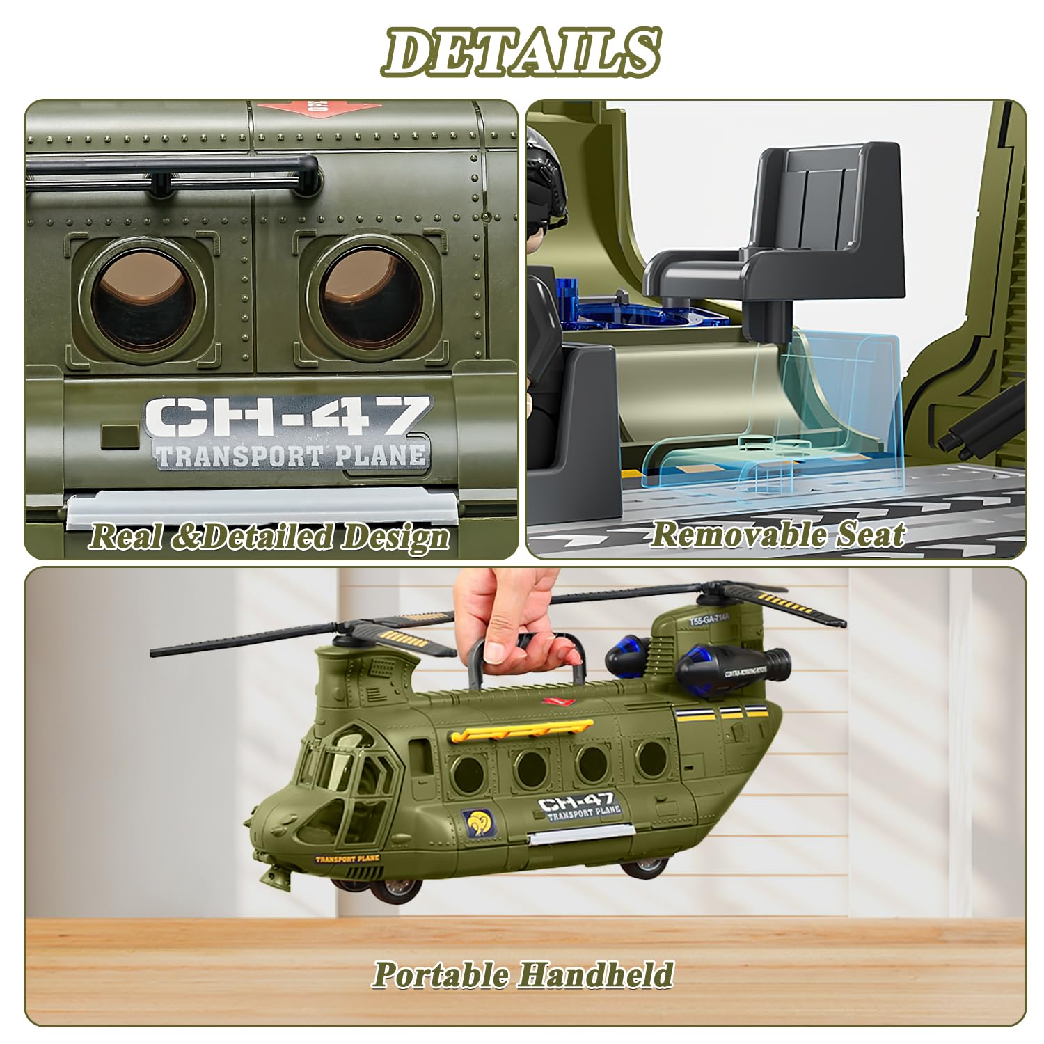 Mostop Juego de helicóptero militar con sonido y luz