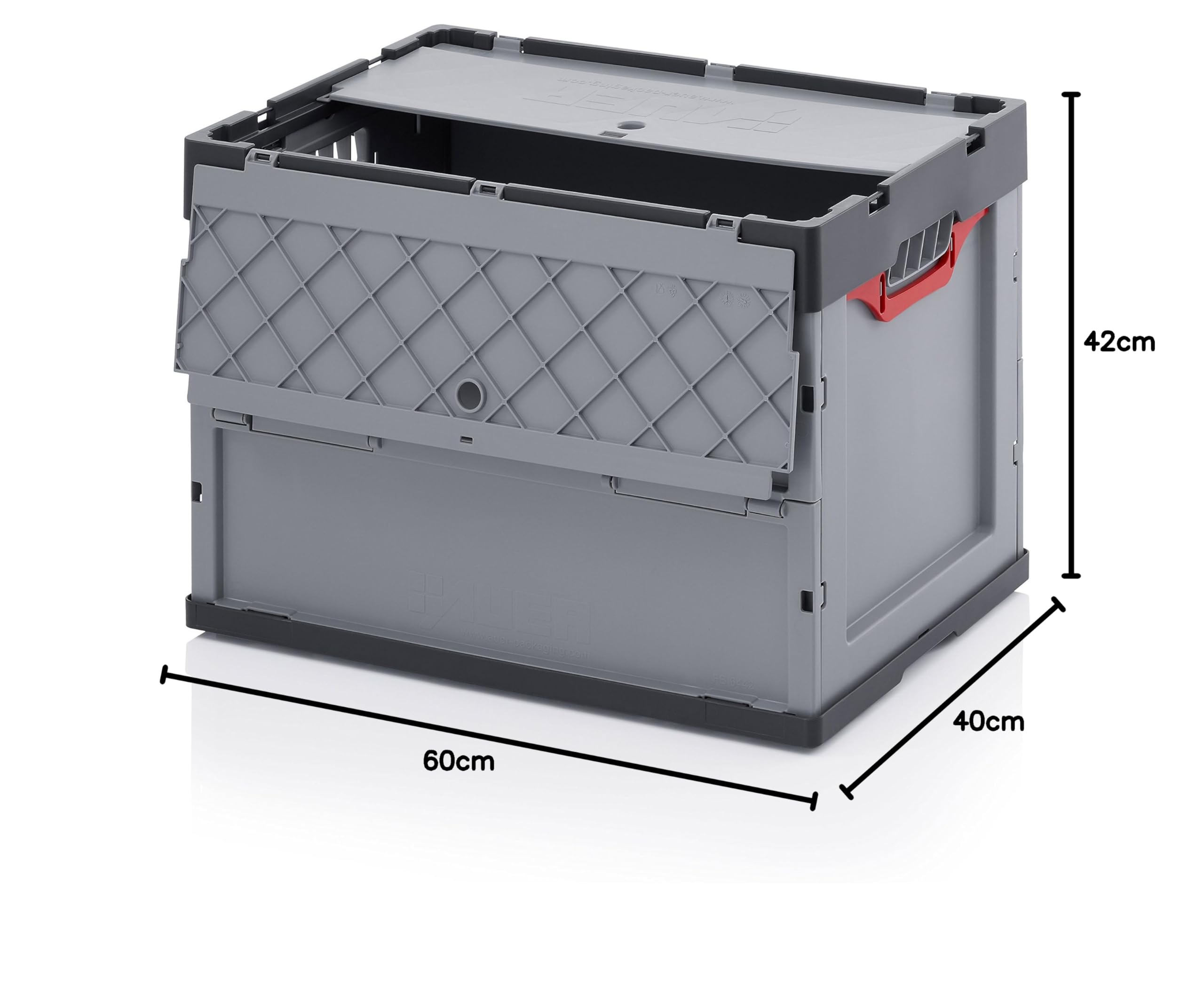 Auer Packaging Faltbox Klappbox aus Kunststoff 60x40x42 cm mit Deckel Transportbox Lagerbox faltbar klappbar